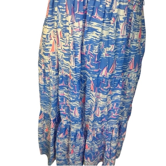 Lilly Pulitzer Zanzibar Blue BOATYLICIOUS ANALEESE DRESS Midi Sailboats tiered 0 - Picture 6 of 10